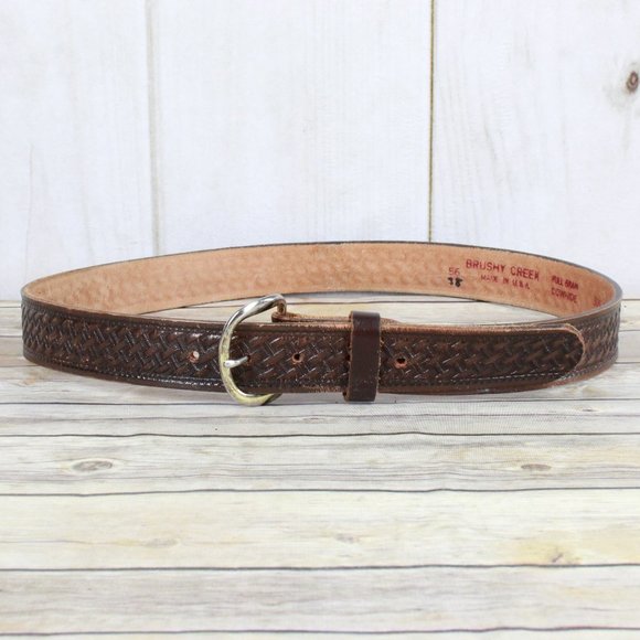 Brushy Creek Other - Brushy Creek Brown Basket Weave Pattern Full Grain Cowhide Leather Belt Size 38